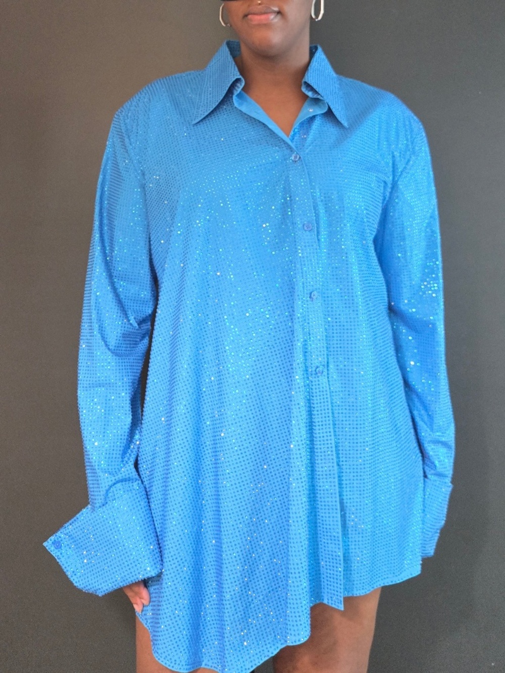 hanifa | liah oversized shirt | crystal | blue | mini dress | size: us xxl